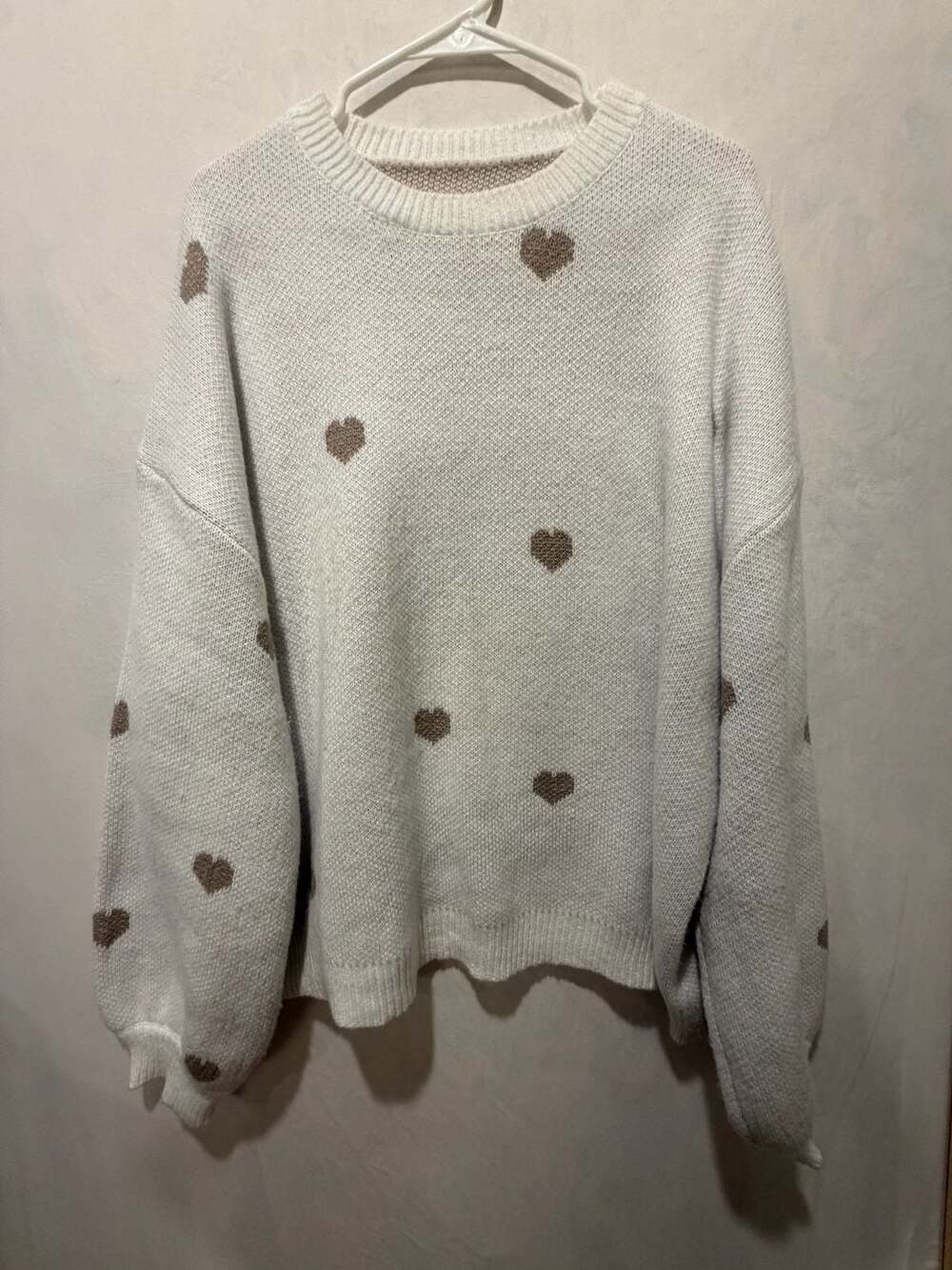 Women's Heart Print Crew Neck Drop Shoulder Knit Sweater XXL
